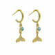 Ocean whale tail aquamarine hoop earrings in gold plating image