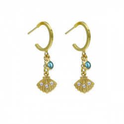 Ocean shell aquamarine hoop earrings in gold plating
