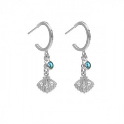 Ocean shell aquamarine hoop earrings in silver