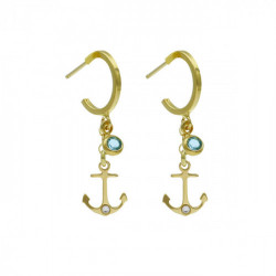 Ocean anchor aquamarine hoop earrings in gold plating