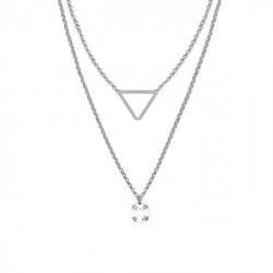 Layering triangle crystal double necklace in silver