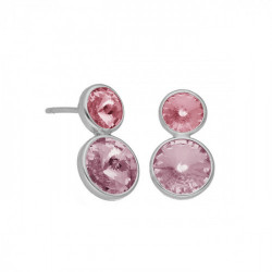 Basic XS double crystal light rose and light amethyst earrings in silver