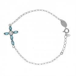 Las Estaciones cross aquamarine bracelet in silver.