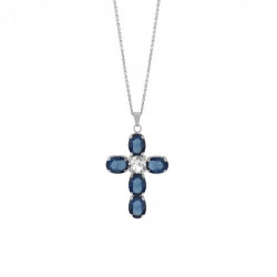 Poetic cross denim blue necklace in silver