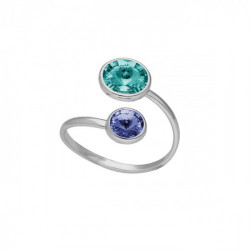 Basic XS double crystal light sapphire and light turquoise ring in silver