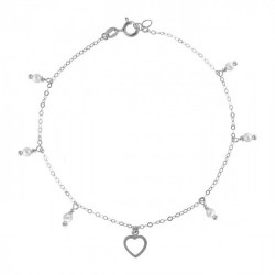 Sterling silver anklet with pearl in heart shape