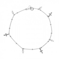 Tobillera perlas y cruces elaborado en plata