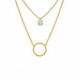 Layering circles crystal double necklace in gold plating