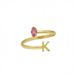Anillo ajustable letra K color rosa bañado en oro