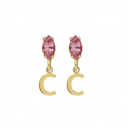 THENAME letter C light rose earrings in gold plating