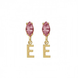 THENAME letter E light rose earrings in gold plating