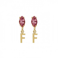 THENAME letter F light rose earrings in gold plating