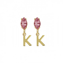 THENAME letter K light rose earrings in gold plating