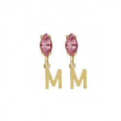 THENAME letter M light rose earrings in gold plating