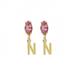 THENAME letter N light rose earrings in gold plating