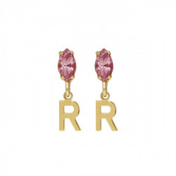 THENAME letter R light rose earrings in gold plating