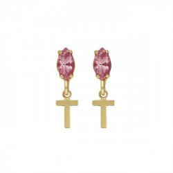 THENAME letter T light rose earrings in gold plating