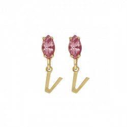 THENAME letter V light rose earrings in gold plating
