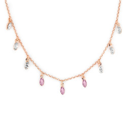Aqua marquises light amethyst necklace in rose gold plating in gold plating