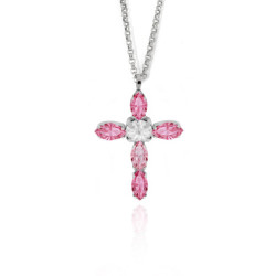 Aqua cross rose necklace in silver