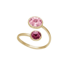 Basic XS double crystal fuchsia and light rose ring in gold plating