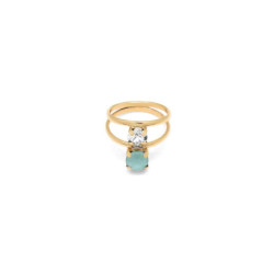 Celina mint green double ring in gold plating