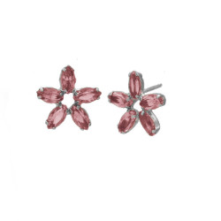 Pendientes pequeños flor rosa elaborados en plata