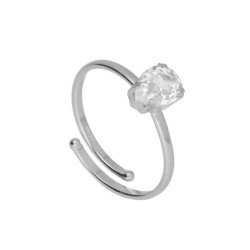 Eunoia sterling silver adjustable ring with crystal in tear shape