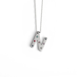 Letter N multicolour necklace in silver