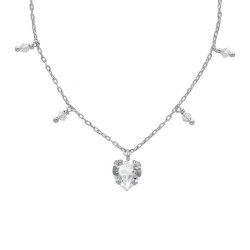 Well-loved sterling silver short necklace with white crystal in heart shape