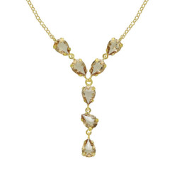 Magnolia gold-plated short necklace with brown in tear shape