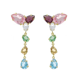 Magnolia gold-plated long earrings with multicolour in tear shape