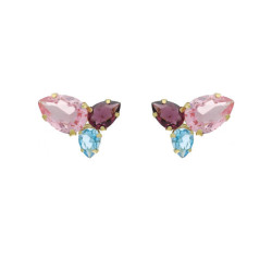 Magnolia gold-plated short earrings with multicolour in tear shape