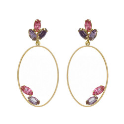Lia gold-plated long earrings with pink in oval shape