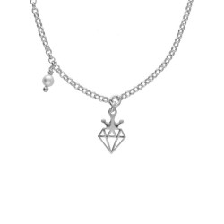 Magic sterling silver short necklace with pearl in diamond shape