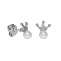 Magic sterling silver stud earrings with pearl in crown shape