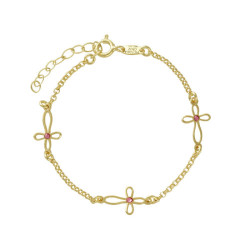 Cintilar gold-plated adjustable bracelet with pink in cross shape