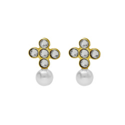 Cintilar gold-plated stud earrings with white in cross shape