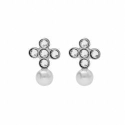 Cintilar sterling silver stud earrings with white in cross shape