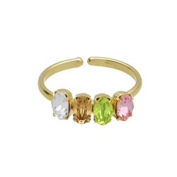 Alyssa gold-plated adjustable ring with multicolour in oval shape