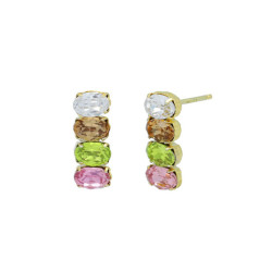 Alyssa gold-plated short earrings with multicolour in oval shape