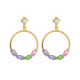 Belle gold-plated long earrings with multicolour in circle shape