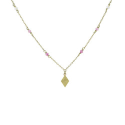 Anya gold-plated short necklace with pink in diamond shape