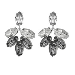 Nuit sterling silver long earrings with grey in marquise shape