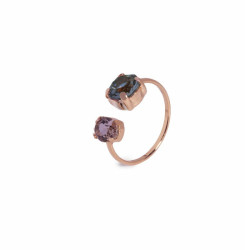 Blooming double amethyst ring in rose gold plating