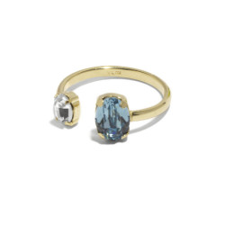 Gemma gold-plated adjustable ring with blue in oval shape