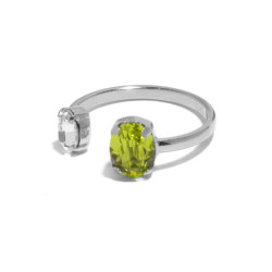 Gemma sterling silver adjustable ring with green in oval shape