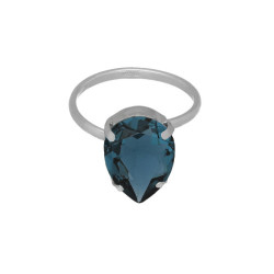Diana sterling silver adjustable ring with blue in tear shape