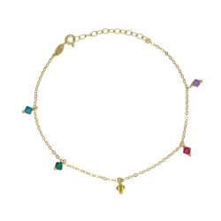 Gold-plated anklet with multicolour in crystals shape
