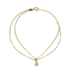 Gold-plated anklet with violet in double chain shape